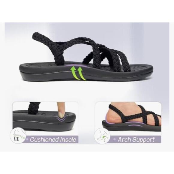 Brand New Megnya Womens Size 41 US 11 Black Arch Support Strappy Comfort Sandals - Picture 3 of 7